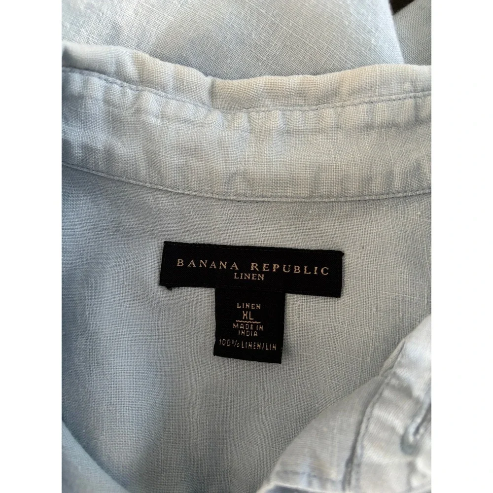 Banana Republic Button Down Mens XL Blue Linen Resortwear Preppy Beach